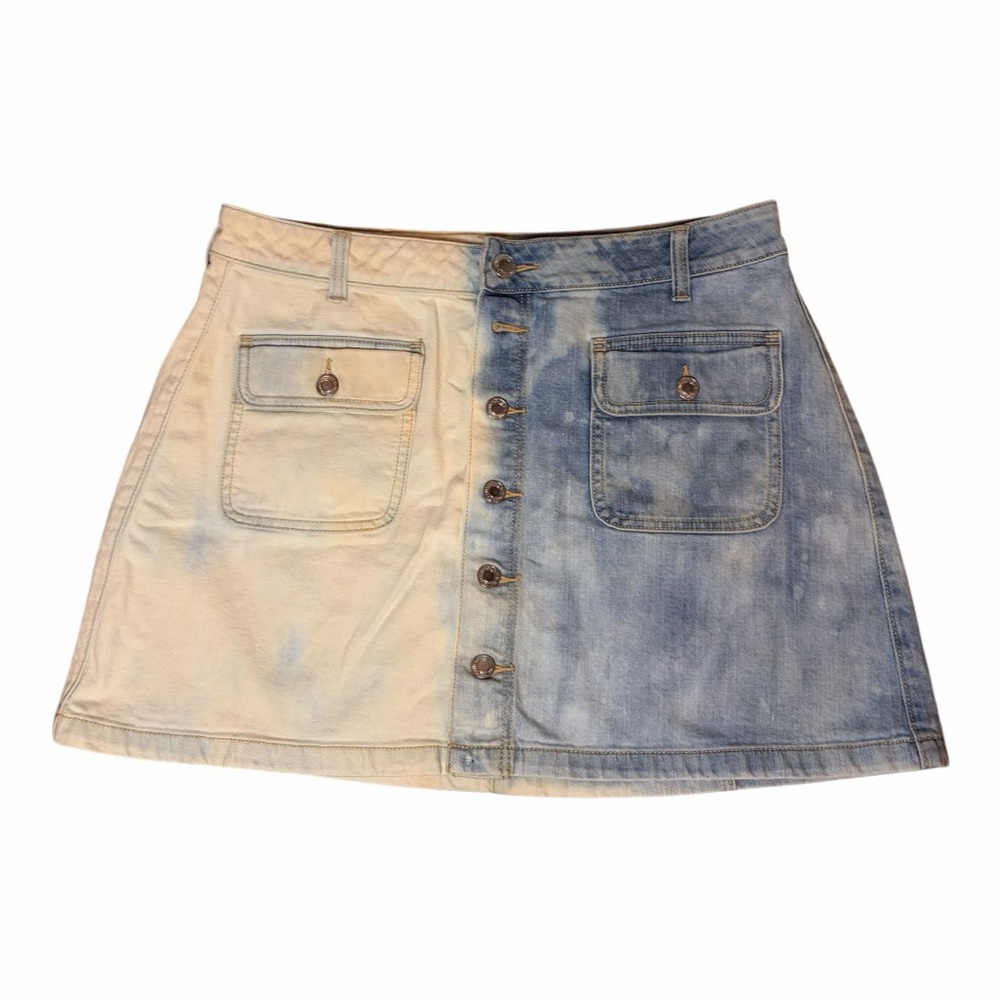 American Eagle Two-Tone Denim Button-Front Flap Pocket Stretch Mini Skirt 12